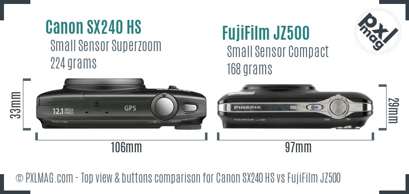 Canon SX240 HS vs FujiFilm JZ500 top view buttons comparison