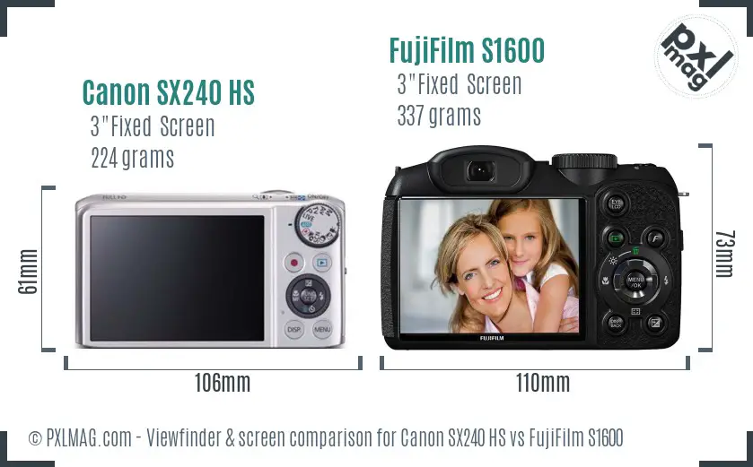 Canon SX240 HS vs FujiFilm S1600 Screen and Viewfinder comparison Canon SX240 HS vs FujiFilm S1600 Screen and Viewfinder comparison