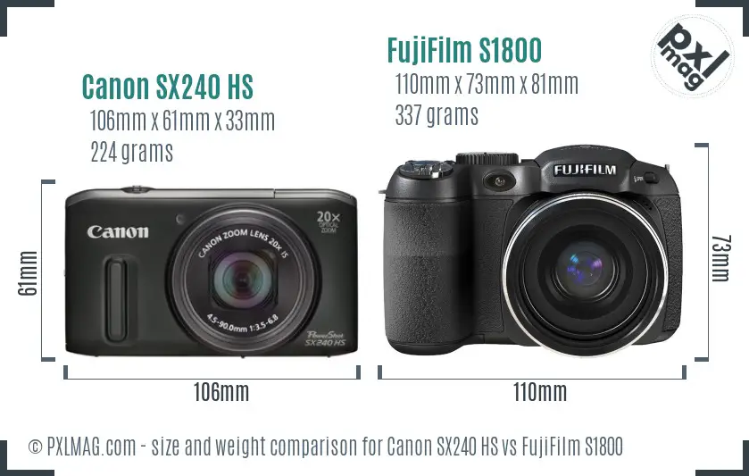 Canon SX240 HS vs FujiFilm S1800 size comparison Canon SX240 HS vs FujiFilm S1800 size comparison