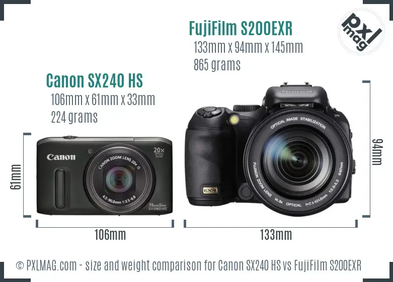 Canon SX240 HS vs FujiFilm S200EXR size comparison