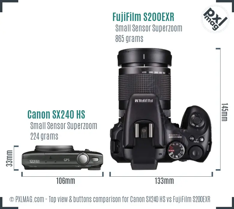 Canon SX240 HS vs FujiFilm S200EXR top view buttons comparison