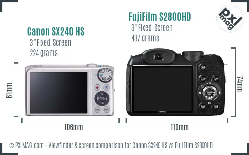 Canon SX240 HS vs FujiFilm S2800HD Screen and Viewfinder comparison