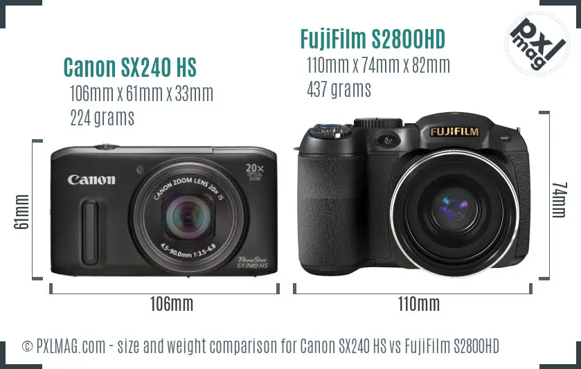 Canon SX240 HS vs FujiFilm S2800HD size comparison