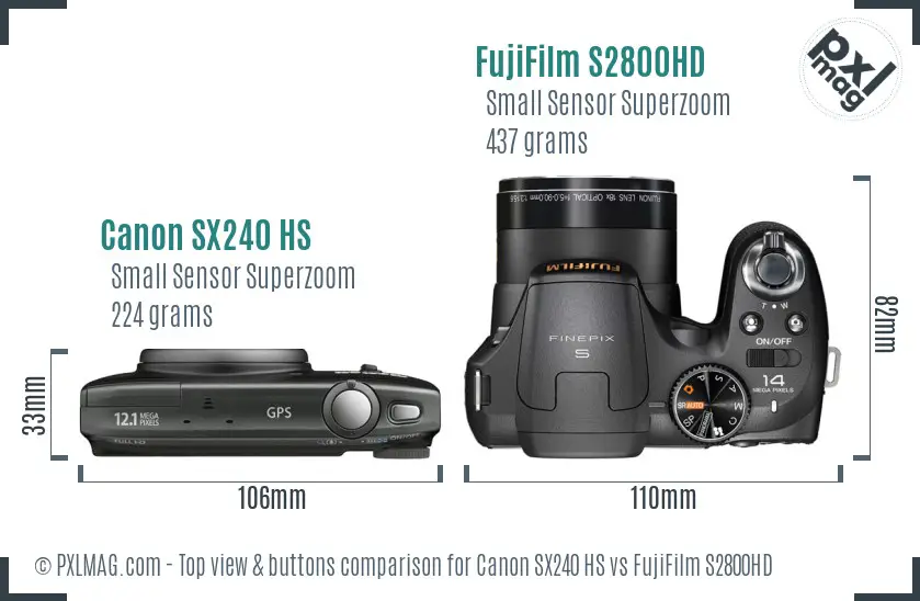 Canon SX240 HS vs FujiFilm S2800HD top view buttons comparison