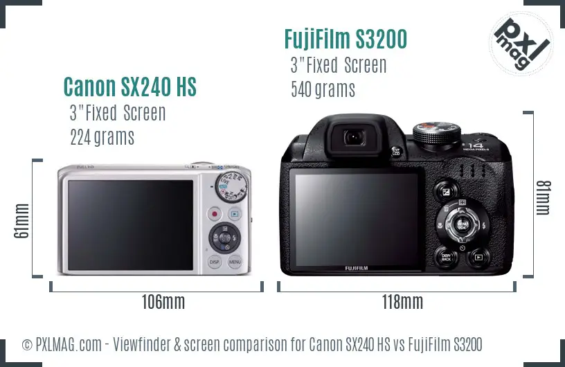 Canon SX240 HS vs FujiFilm S3200 Screen and Viewfinder comparison