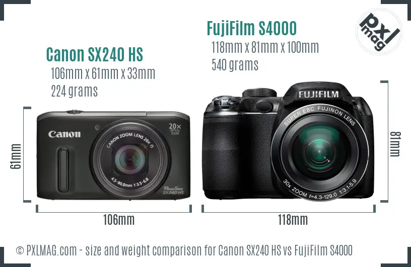 Canon SX240 HS vs FujiFilm S4000 size comparison Canon SX240 HS vs FujiFilm S4000 size comparison