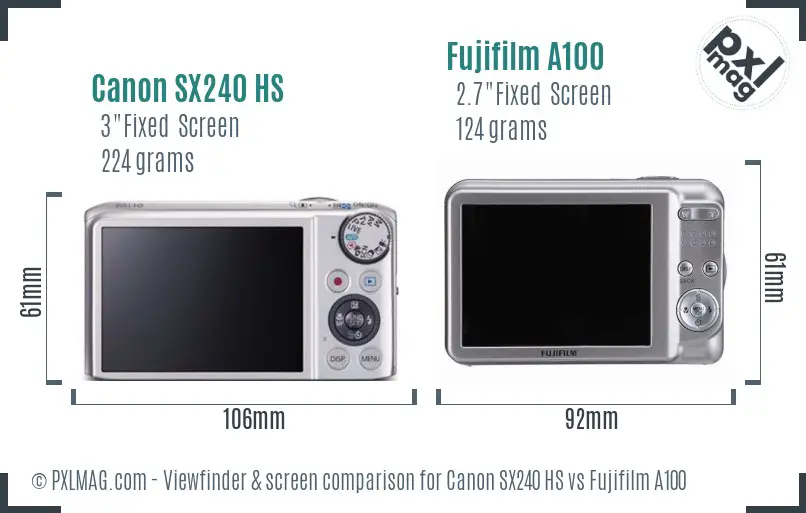 Canon SX240 HS vs Fujifilm A100 Screen and Viewfinder comparison
