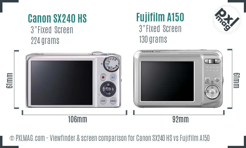 Canon SX240 HS vs Fujifilm A150 Screen and Viewfinder comparison