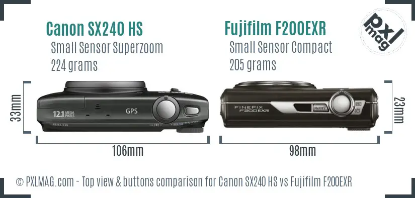 Canon SX240 HS vs Fujifilm F200EXR top view buttons comparison