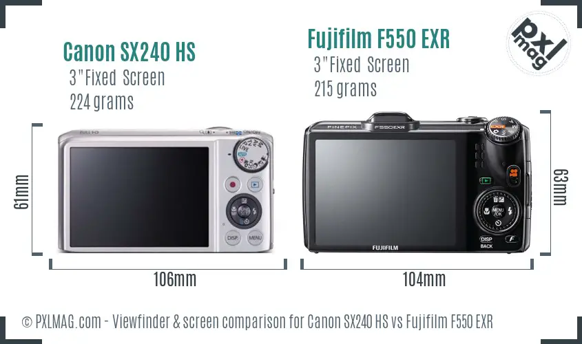 Canon SX240 HS vs Fujifilm F550 EXR Screen and Viewfinder comparison