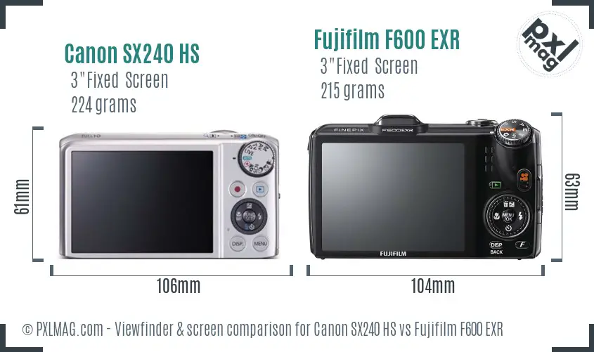Canon SX240 HS vs Fujifilm F600 EXR Screen and Viewfinder comparison