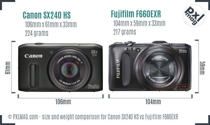 Canon SX240 HS vs Fujifilm F660EXR size comparison