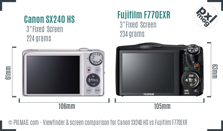 Canon SX240 HS vs Fujifilm F770EXR Screen and Viewfinder comparison