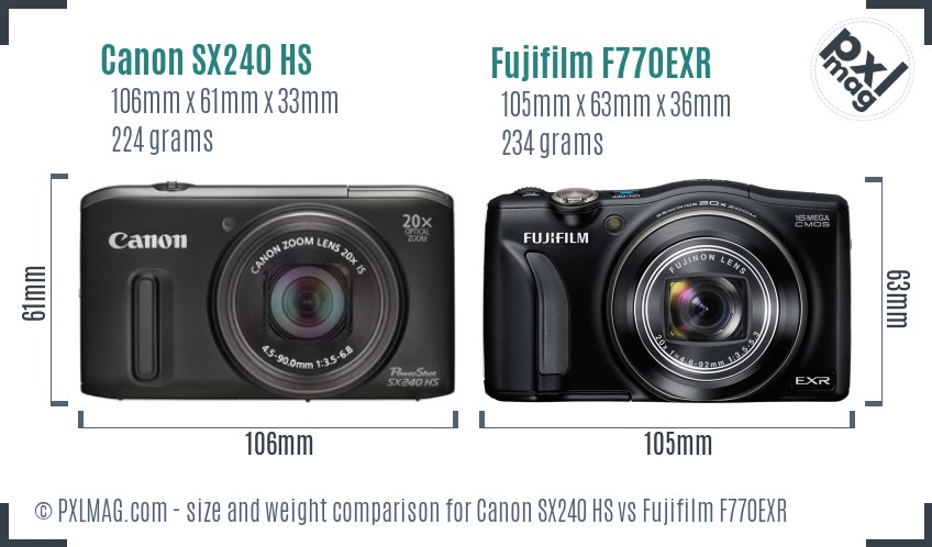 Canon SX240 HS vs Fujifilm F770EXR size comparison Canon SX240 HS vs Fujifilm F770EXR size comparison