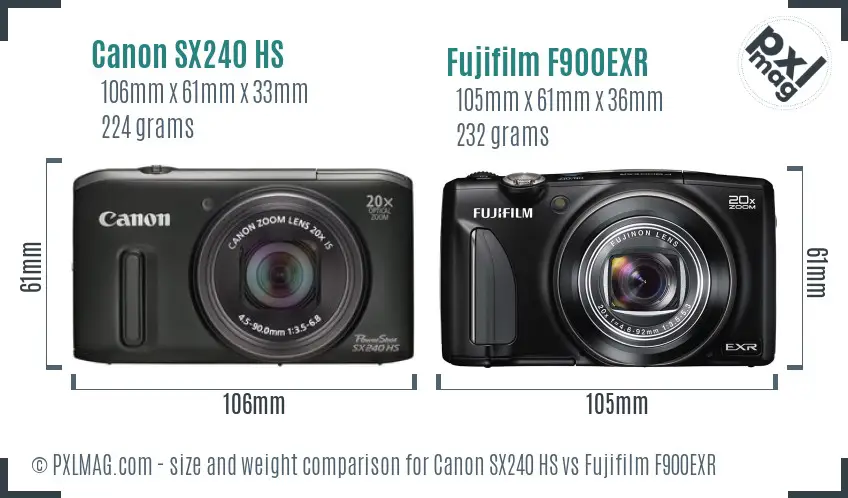 Canon SX240 HS vs Fujifilm F900EXR size comparison Canon SX240 HS vs Fujifilm F900EXR size comparison