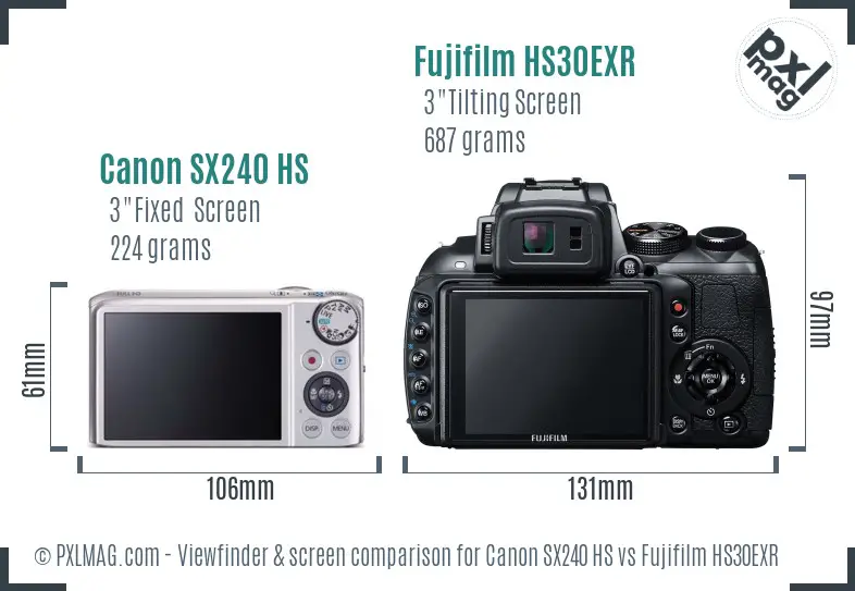 Canon SX240 HS vs Fujifilm HS30EXR Screen and Viewfinder comparison Canon SX240 HS vs Fujifilm HS30EXR Screen and Viewfinder comparison