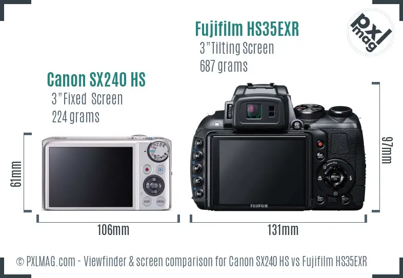 Canon SX240 HS vs Fujifilm HS35EXR Screen and Viewfinder comparison