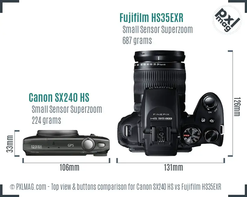 Canon SX240 HS vs Fujifilm HS35EXR top view buttons comparison