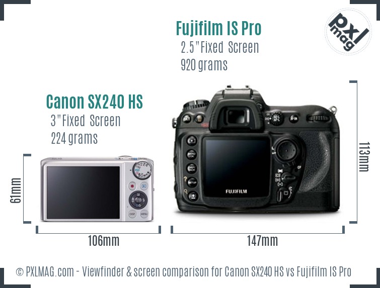 Canon SX240 HS vs Fujifilm IS Pro Screen and Viewfinder comparison