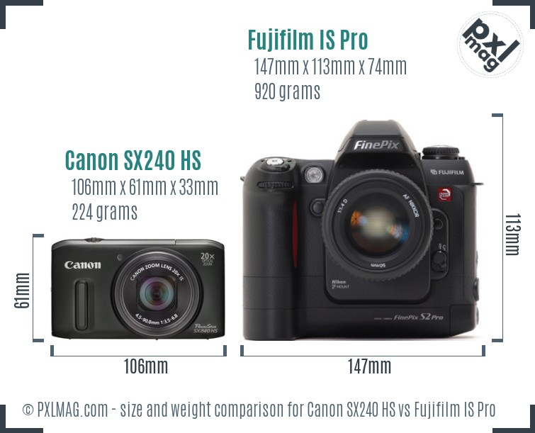 Canon SX240 HS vs Fujifilm IS Pro size comparison Canon SX240 HS vs Fujifilm IS Pro size comparison