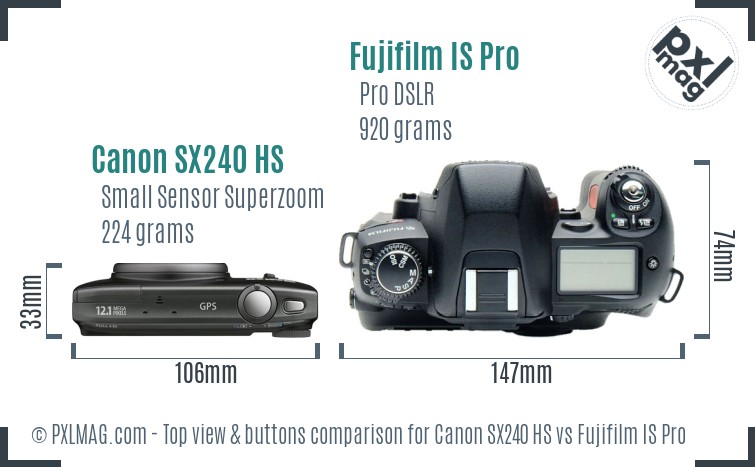 Canon SX240 HS vs Fujifilm IS Pro top view buttons comparison