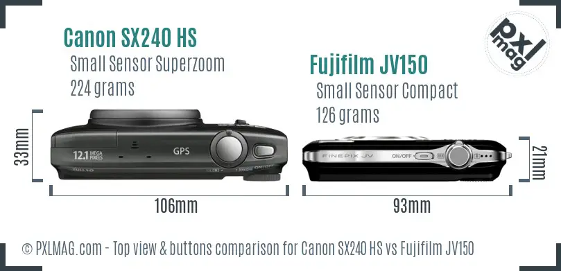 Canon SX240 HS vs Fujifilm JV150 top view buttons comparison