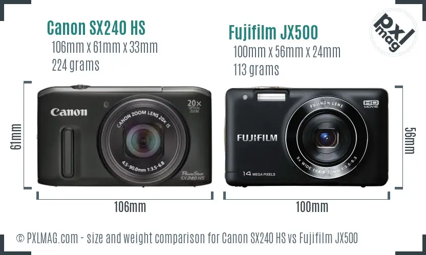 Canon SX240 HS vs Fujifilm JX500 size comparison Canon SX240 HS vs Fujifilm JX500 size comparison