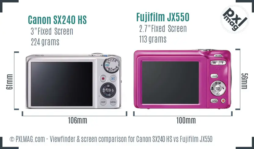 Canon SX240 HS vs Fujifilm JX550 Screen and Viewfinder comparison