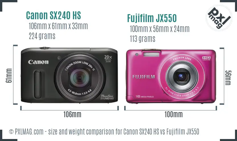 Canon SX240 HS vs Fujifilm JX550 size comparison Canon SX240 HS vs Fujifilm JX550 size comparison
