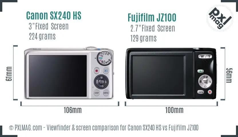 Canon SX240 HS vs Fujifilm JZ100 Screen and Viewfinder comparison