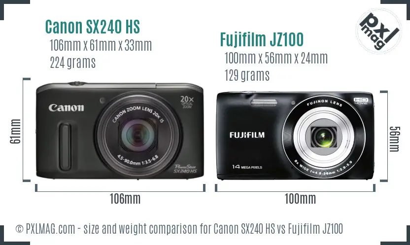 Canon SX240 HS vs Fujifilm JZ100 size comparison