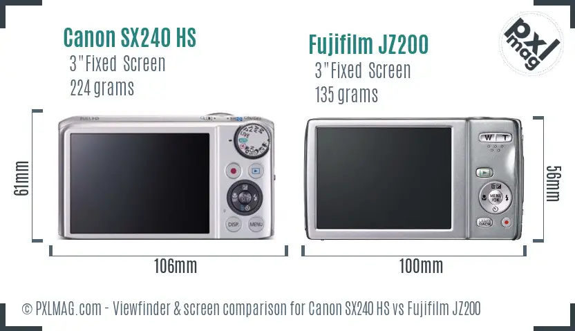 Canon SX240 HS vs Fujifilm JZ200 Screen and Viewfinder comparison