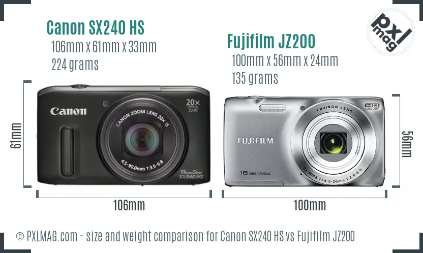 Canon SX240 HS vs Fujifilm JZ200 size comparison