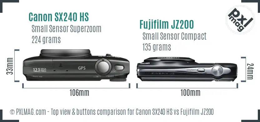 Canon SX240 HS vs Fujifilm JZ200 top view buttons comparison