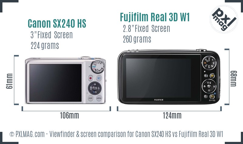 Canon SX240 HS vs Fujifilm Real 3D W1 Screen and Viewfinder comparison
