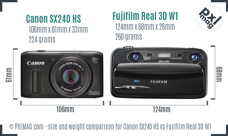 Canon SX240 HS vs Fujifilm Real 3D W1 size comparison