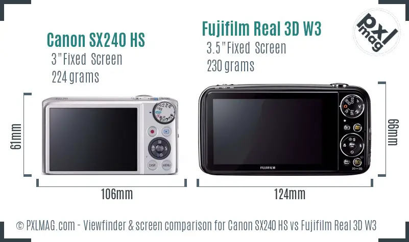 Canon SX240 HS vs Fujifilm Real 3D W3 Screen and Viewfinder comparison