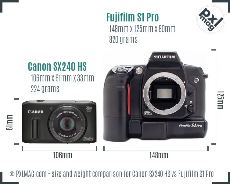 Canon SX240 HS vs Fujifilm S1 Pro size comparison Canon SX240 HS vs Fujifilm S1 Pro size comparison