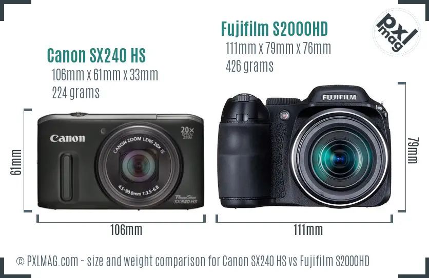 Canon SX240 HS vs Fujifilm S2000HD size comparison