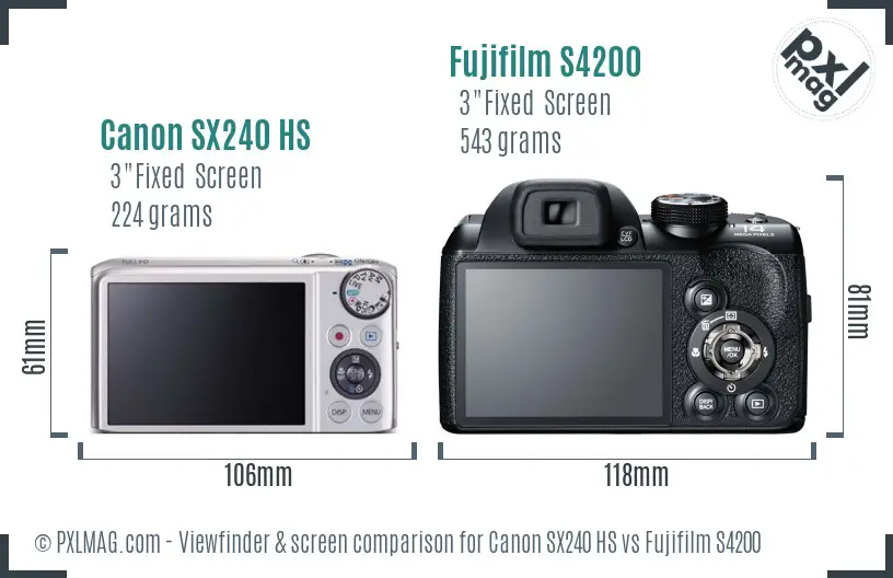 Canon SX240 HS vs Fujifilm S4200 Screen and Viewfinder comparison