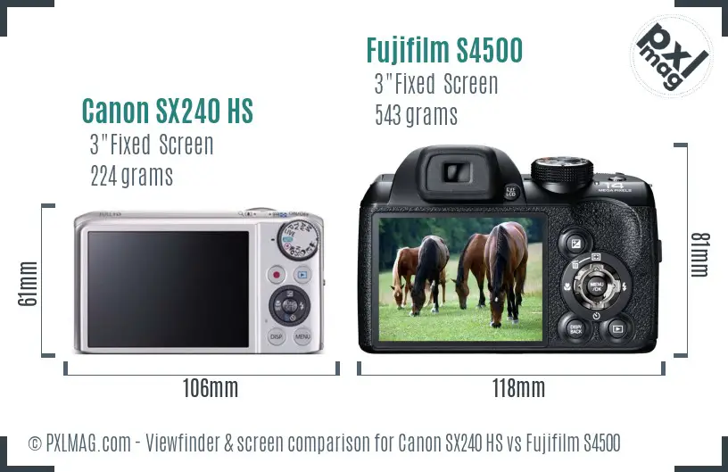 Canon SX240 HS vs Fujifilm S4500 Screen and Viewfinder comparison