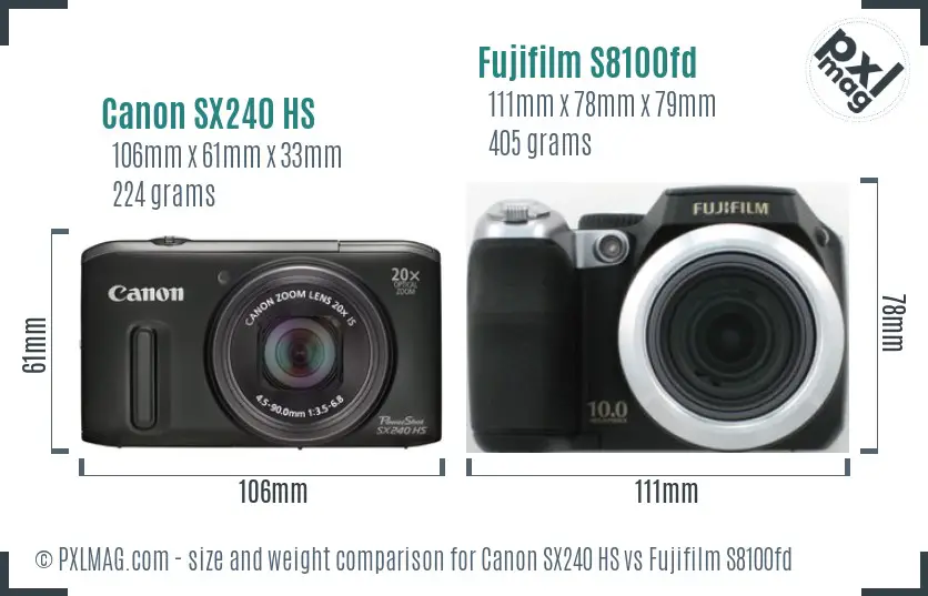 Canon SX240 HS vs Fujifilm S8100fd size comparison