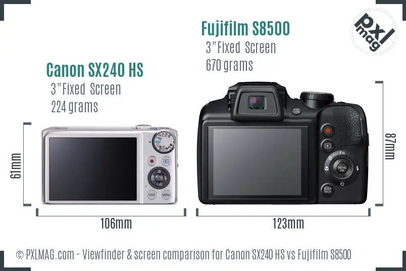 Canon SX240 HS vs Fujifilm S8500 Screen and Viewfinder comparison