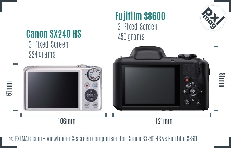 Canon SX240 HS vs Fujifilm S8600 Screen and Viewfinder comparison