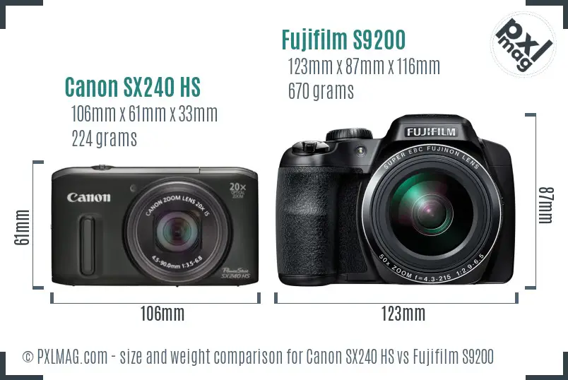 Canon SX240 HS vs Fujifilm S9200 size comparison