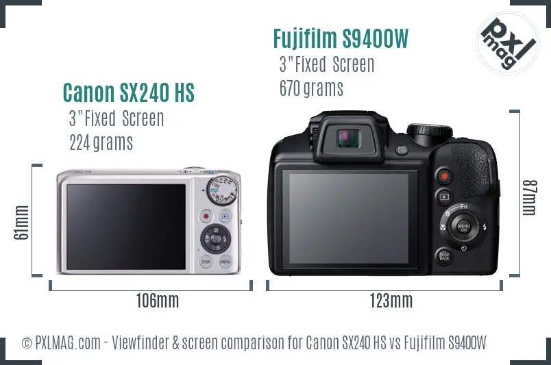 Canon SX240 HS vs Fujifilm S9400W Screen and Viewfinder comparison