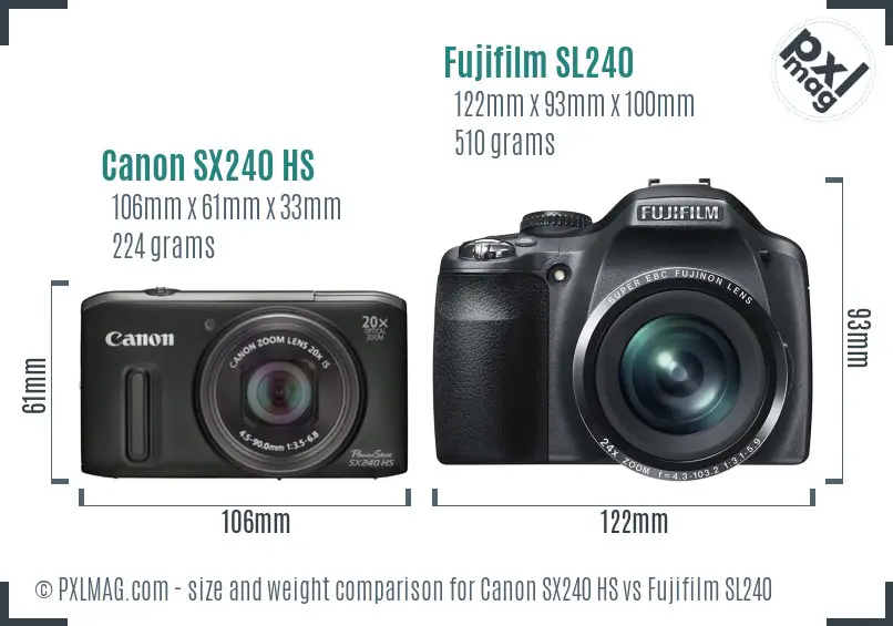 Canon SX240 HS vs Fujifilm SL240 size comparison