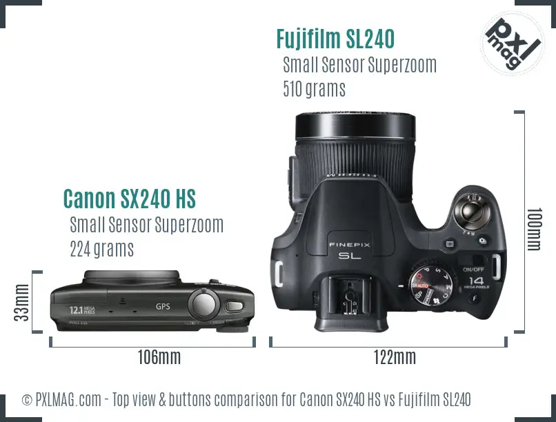 Canon SX240 HS vs Fujifilm SL240 top view buttons comparison