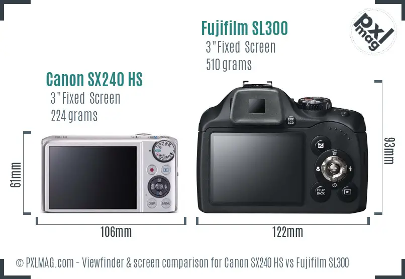 Canon SX240 HS vs Fujifilm SL300 Screen and Viewfinder comparison
