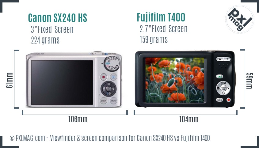 Canon SX240 HS vs Fujifilm T400 Screen and Viewfinder comparison